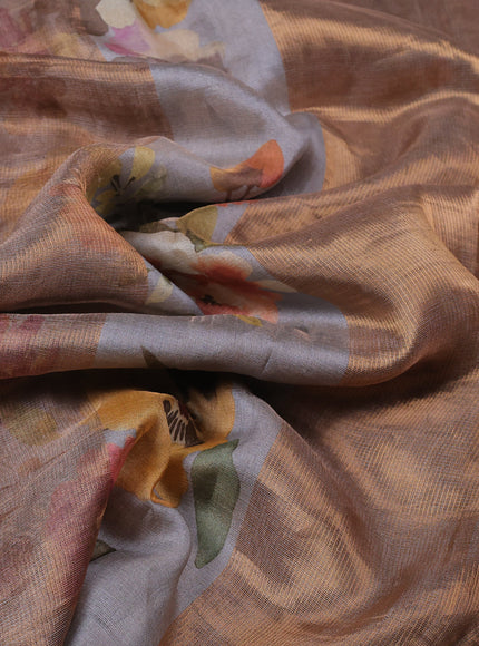 Grey Organza Printed Silk Saree