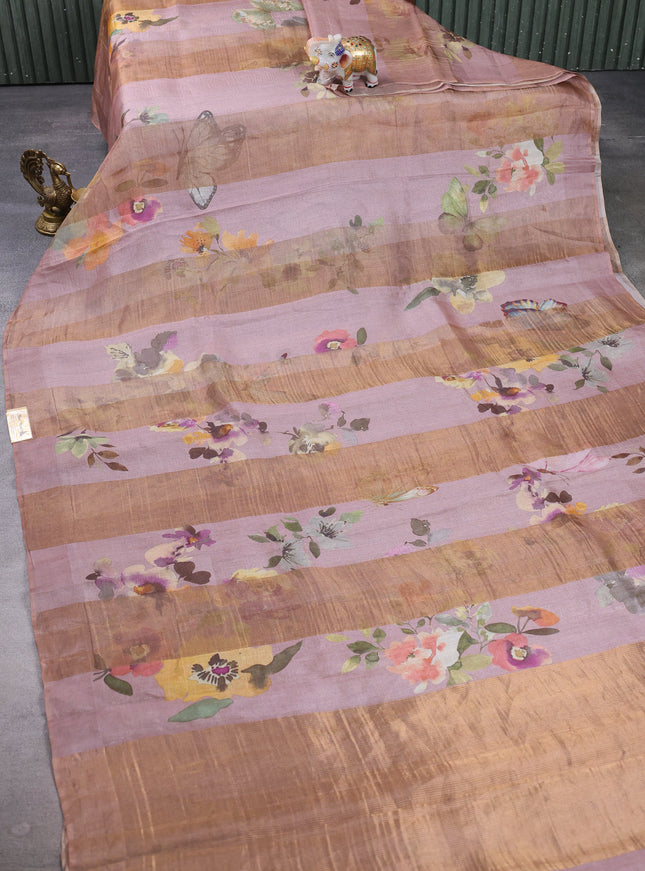 Pastel Pink Organza Printed Silk Saree