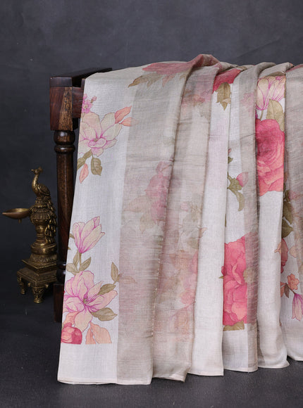 Silver Grey Organza Printed Silk Saree