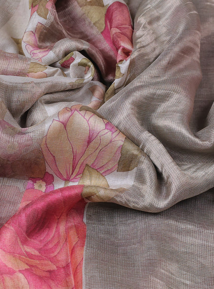 Silver Grey Organza Printed Silk Saree