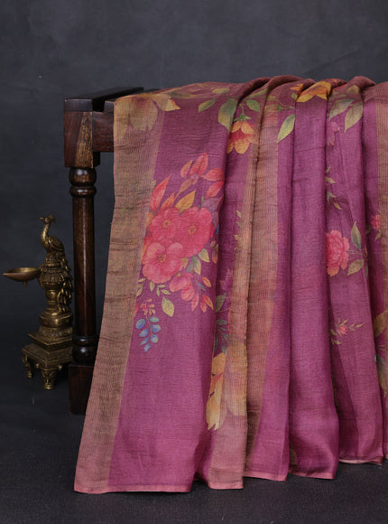Magenta Organza Printed Silk Saree