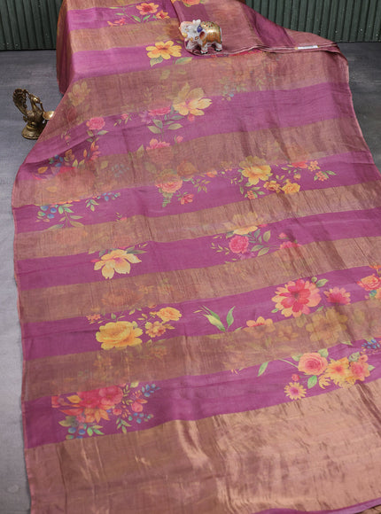 Magenta Organza Printed Silk Saree