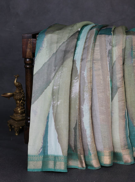Green Organza Printed Silk Saree