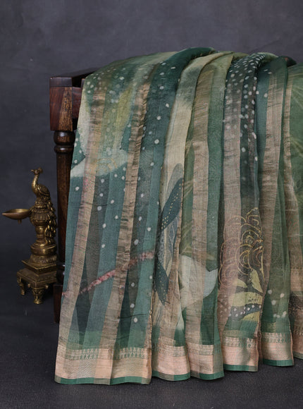 Green -Pastel Green Organza Printed Silk Saree
