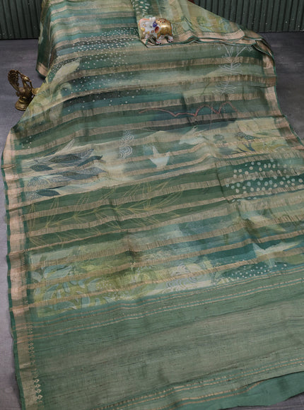 Green -Pastel Green Organza Printed Silk Saree