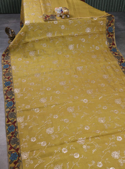 Mehendi Green Kota Embroidery With Kalamkari Blouse