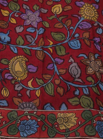Maroon Kota Embroidery With Kalamkari Blouse
