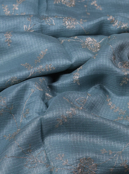Pastel Blue Kota Embroidery With Kalamkari Blouse