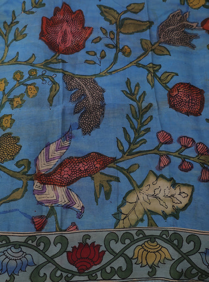 Pastel Blue Kota Embroidery With Kalamkari Blouse