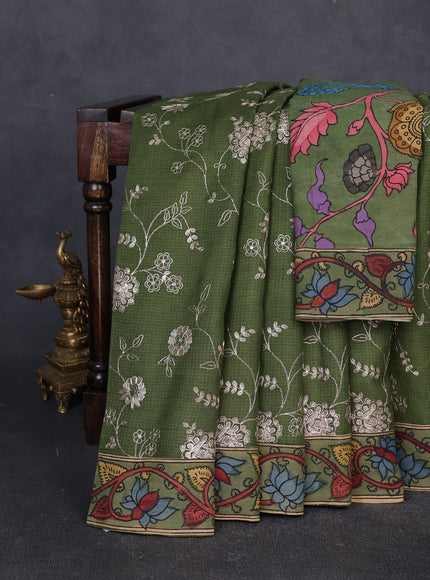 Sap Green Kota Embroidery With Kalamkari Blouse