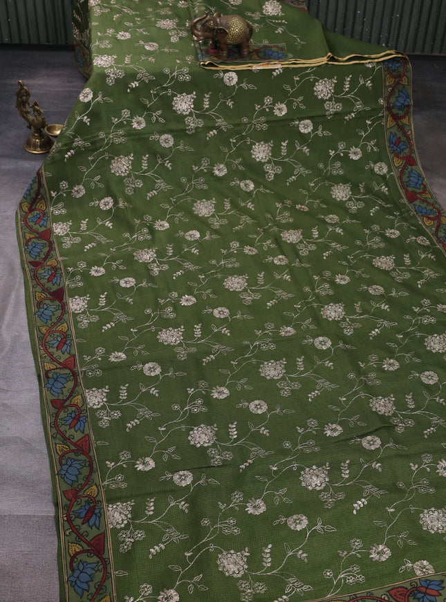Sap Green Kota Embroidery With Kalamkari Blouse