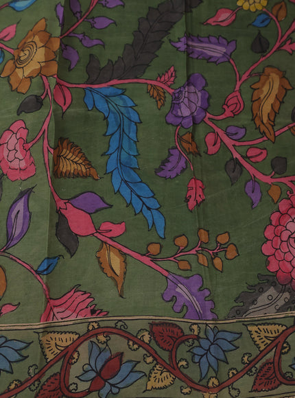 Sap Green Kota Embroidery With Kalamkari Blouse
