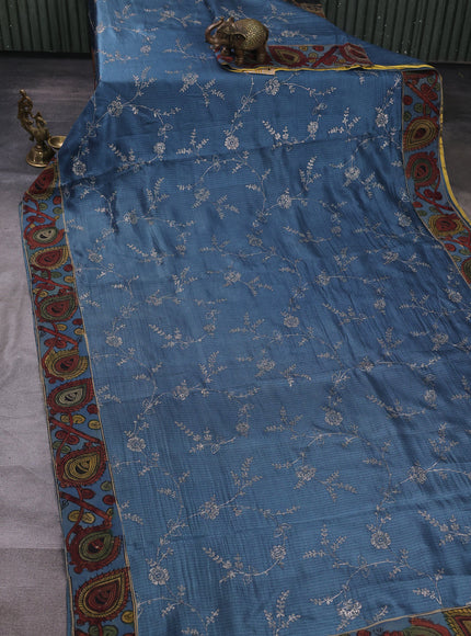 Blue Kota Embroidery With Kalamkari Blouse