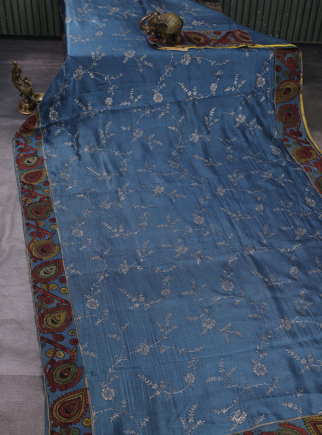 Blue Kota Embroidery With Kalamkari Blouse
