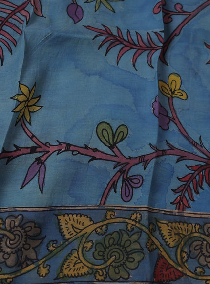 Blue Kota Embroidery With Kalamkari Blouse