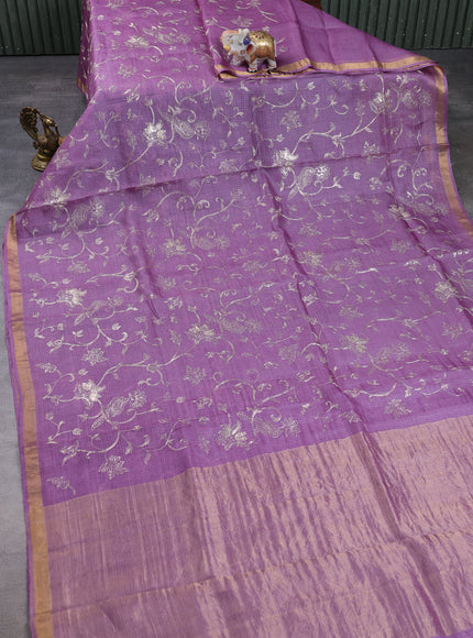Lilac Kota Embroidery With Kalamkari Blouse