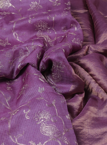 Lilac Kota Embroidery With Kalamkari Blouse