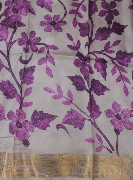 Lilac Kota Embroidery With Kalamkari Blouse