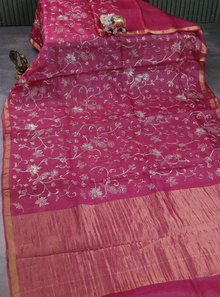 Magenta Kota Embroidery With Kalamkari Blouse