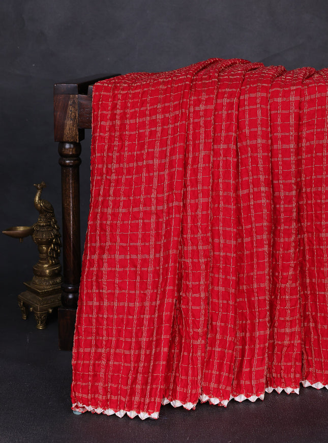 Red Bandhani Gajji Silk Saree