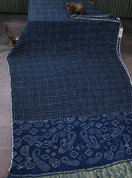 Peacock Blue Bandhani Gajji Silk Saree