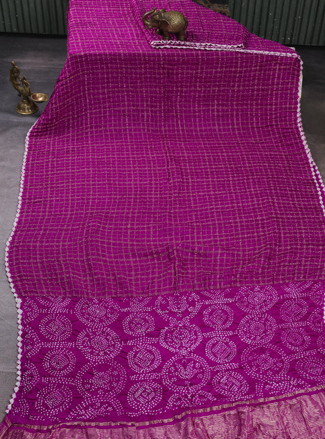 Purple Bandhani Gajji Silk Saree
