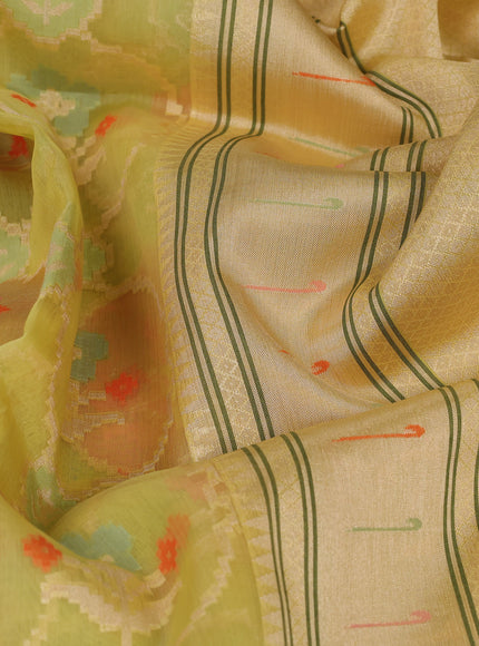 Lime Yellow Banarasi Kora Silk Saree