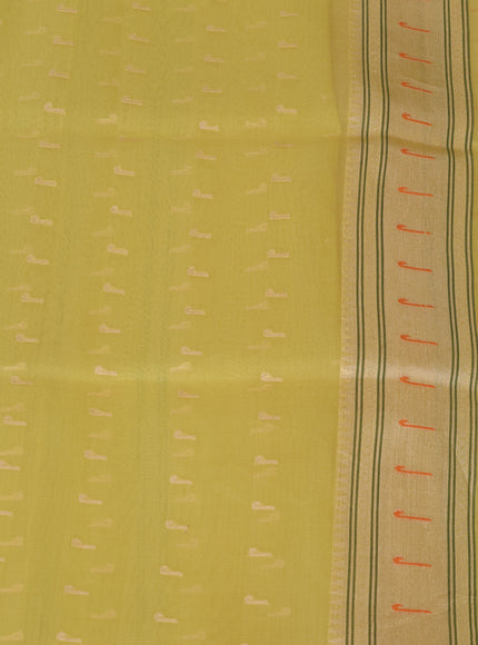 Lime Yellow Banarasi Kora Silk Saree