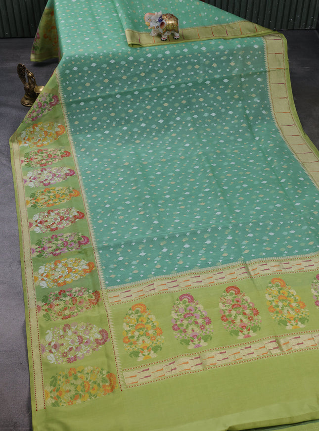 Sea Green - Parrot Green Banarasi Kora Silk Saree