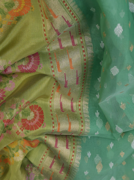 Sea Green - Parrot Green Banarasi Kora Silk Saree