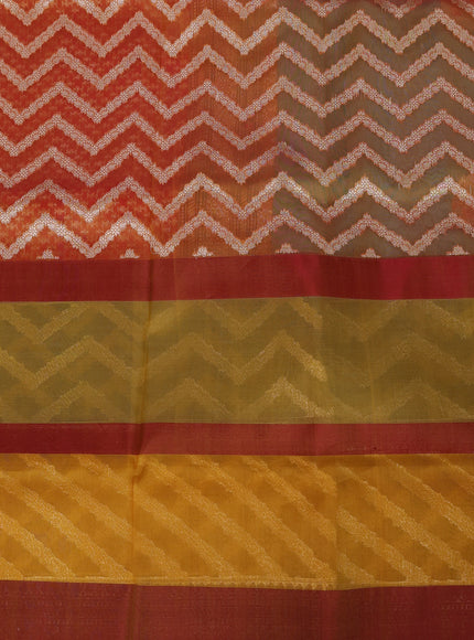 Sky Blue - Mustard Banarasi Kora Silk Saree
