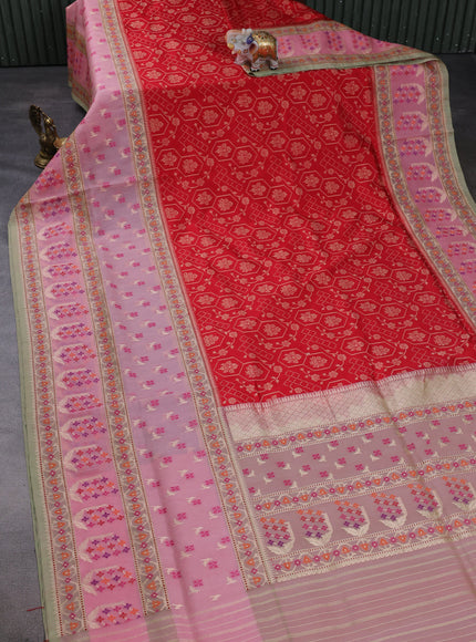 Red - Light Pink Banarasi Silk Saree