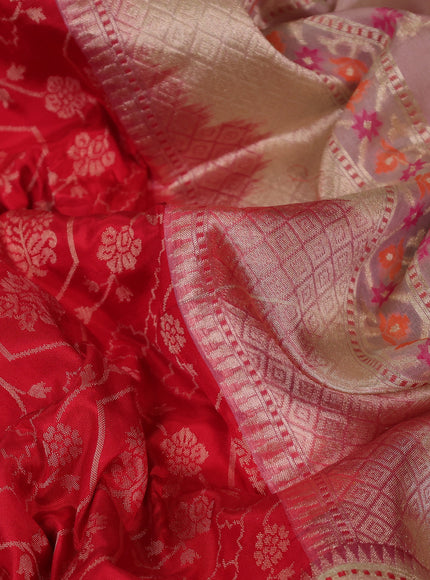 Red - Light Pink Banarasi Silk Saree