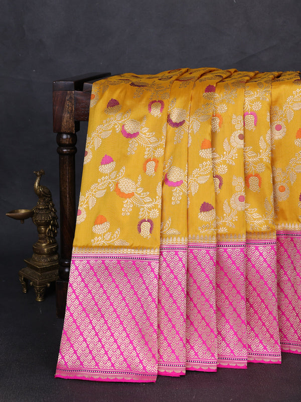 Yellow - Pink Banarasi Silk Saree