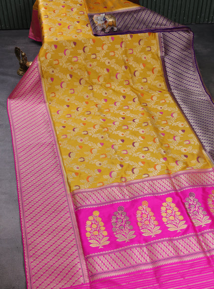 Yellow - Pink Banarasi Silk Saree