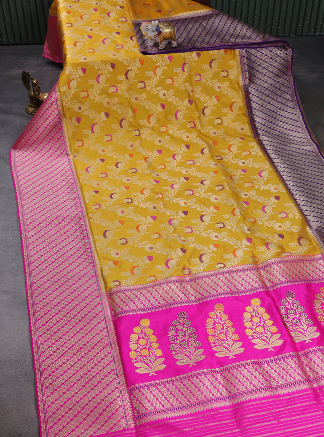 Yellow - Pink Banarasi Silk Saree