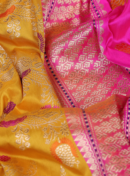 Yellow - Pink Banarasi Silk Saree