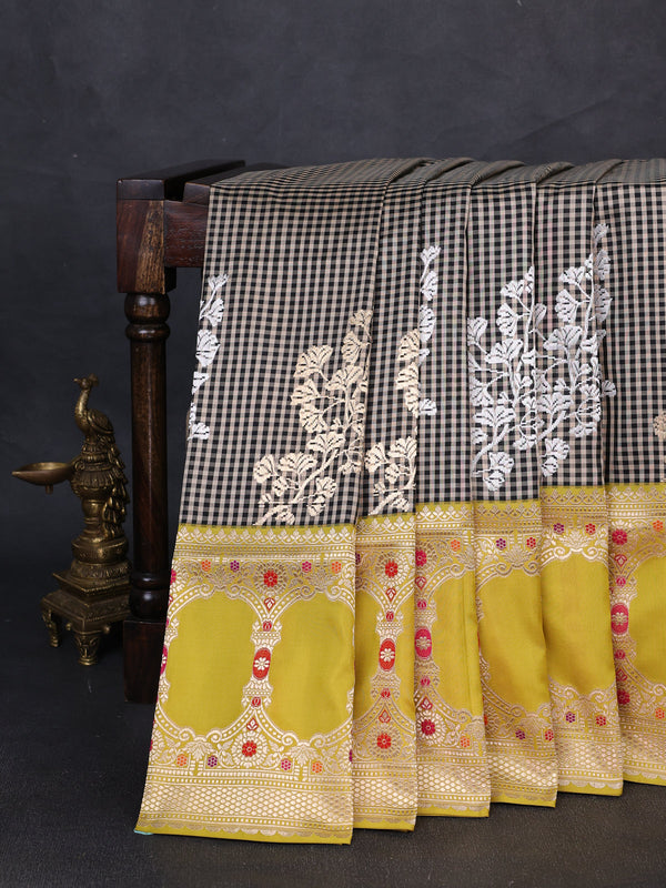 Black - Lime Yellow Banarasi Silk Saree