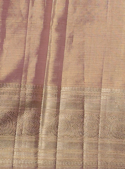 Peach Kanchipuram Tissue Silk Embroidery Saree