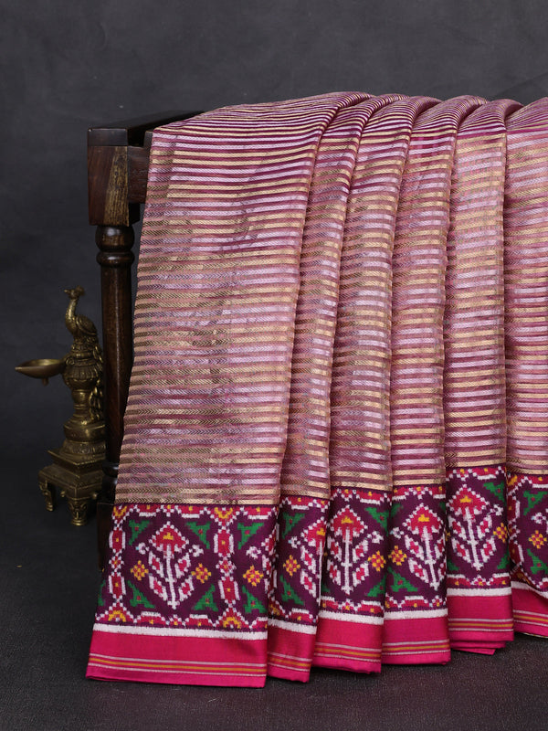 Onion Pink - Magenta Pink Organza Tissue With Patan Patola Border & Pallu