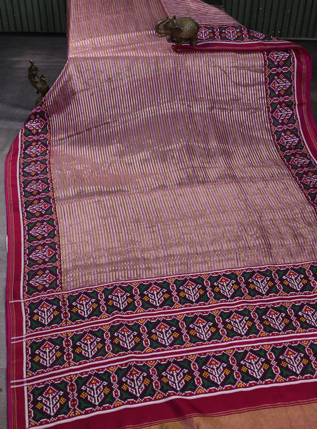 Onion Pink - Magenta Pink Organza Tissue With Patan Patola Border & Pallu