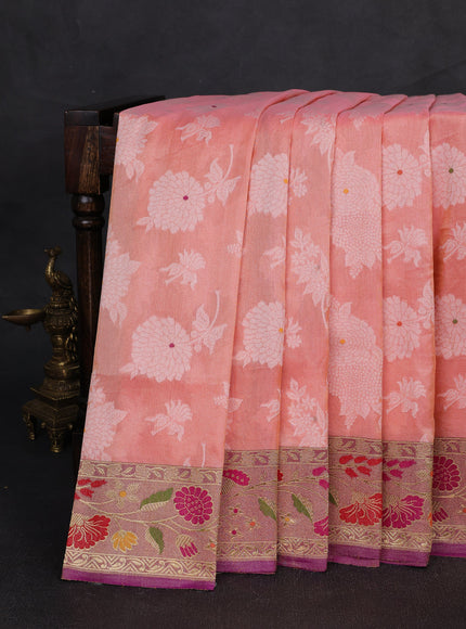 Peach - Purple Banarasi Tissue Silk Saree