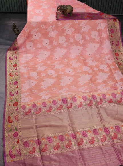 Peach - Purple Banarasi Tissue Silk Saree