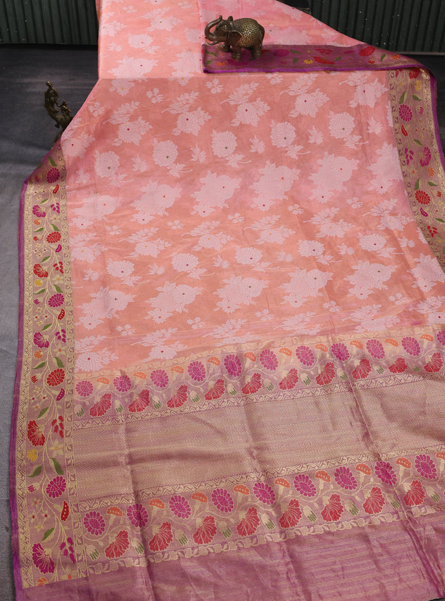 Peach - Purple Banarasi Tissue Silk Saree