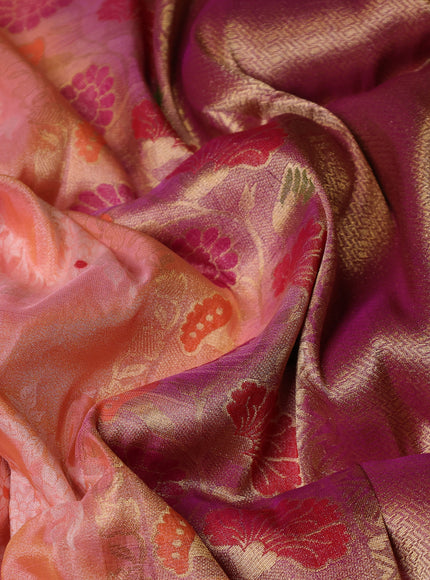 Peach - Purple Banarasi Tissue Silk Saree