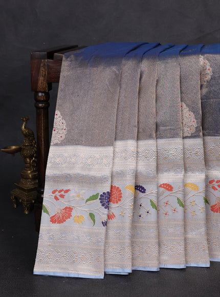 Blue - Sky Blue Banarasi Tissue Silk Saree