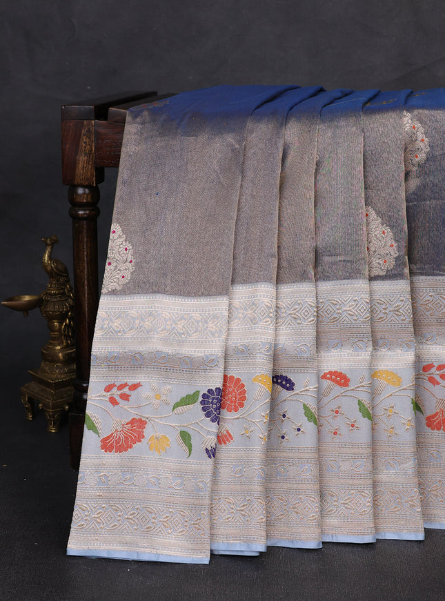 Blue - Sky Blue Banarasi Tissue Silk Saree