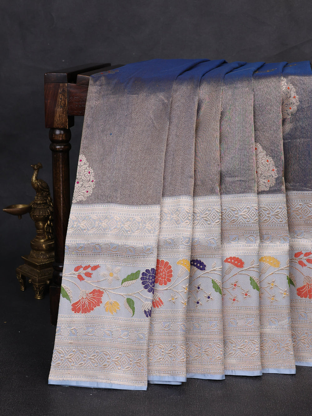 Blue - Sky Blue Banarasi Tissue Silk Saree