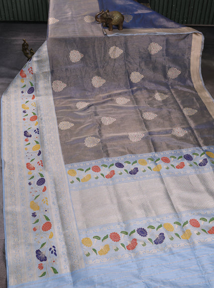 Blue - Sky Blue Banarasi Tissue Silk Saree