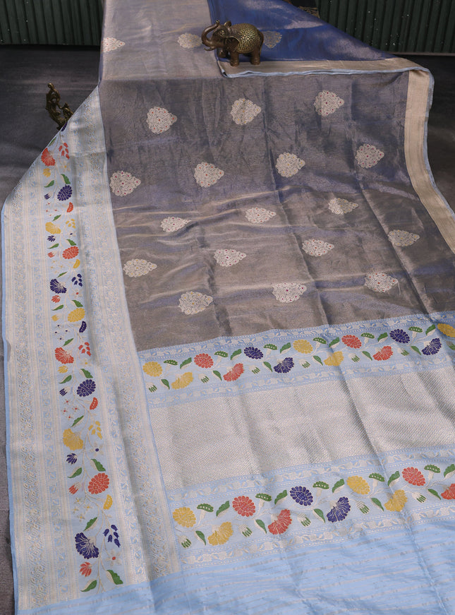 Blue - Sky Blue Banarasi Tissue Silk Saree